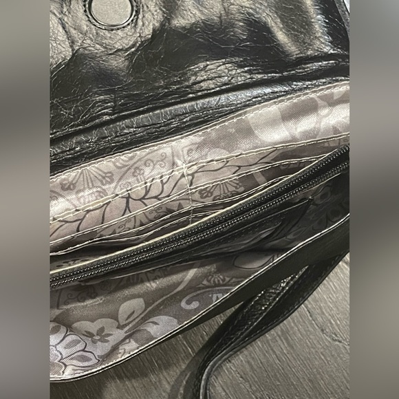 Brighton Black Leather Clutch Wallet Wristlet Crossbody Bag Purse - Picture 2 of 3